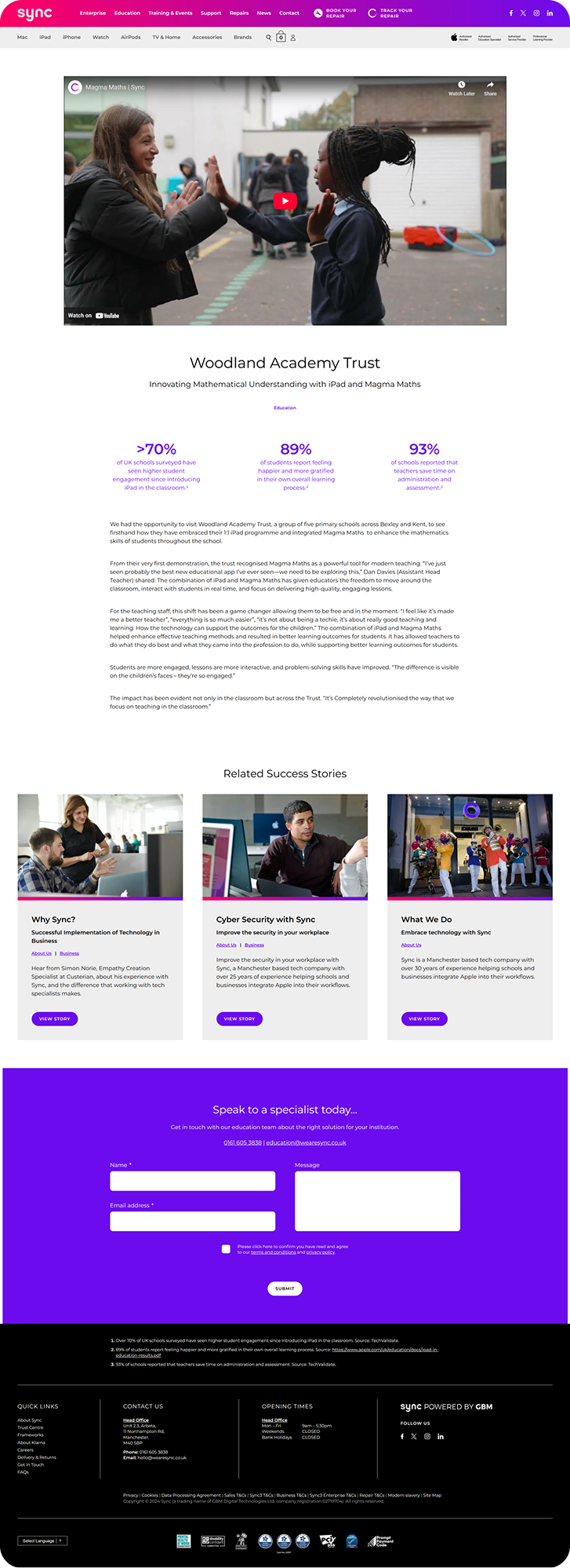 Pictured is the final approved version of the individual case study pages, showing the page layout and additional case studies recommended underneath