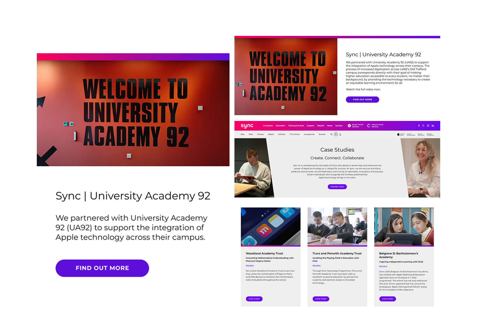 Pictured are two variations of the case study thumbnails and the winning variation in situ